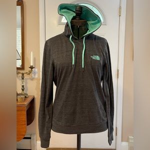 THE NORTH FACE Women's Hoodie Sweatshirt Gray and Teal Light Blue Pre-Owned